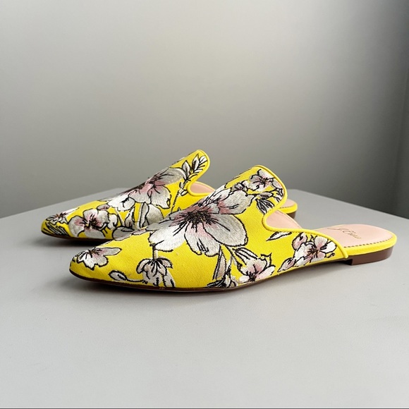 J. Crew Yellow Floral Pointed Toe Mule Slide Flats